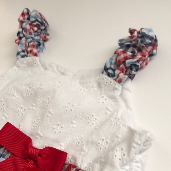 Bonnie Jean Red, White & Blue Dress w/Eyelet Top & Red Bow Size 3T - Picture 4 of 7